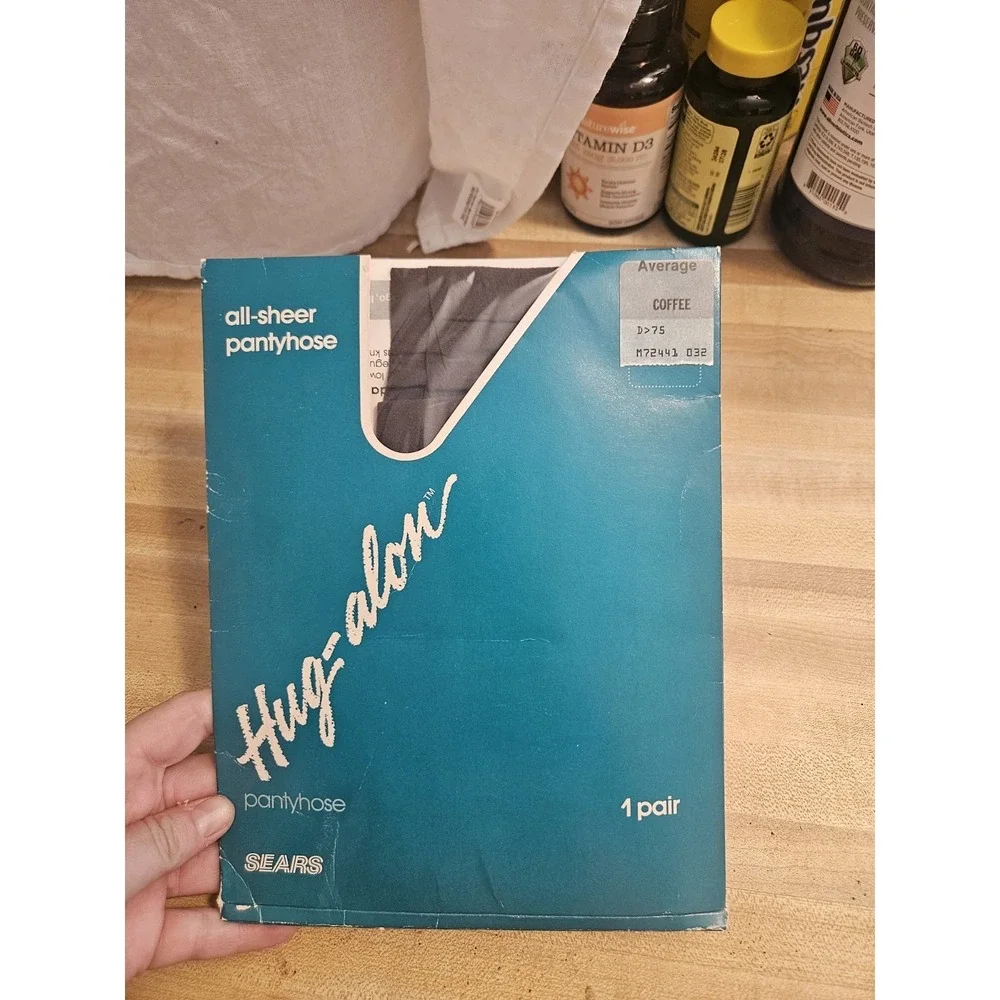 Vintage Sears Hug-alon All Sheer Pantyhose‎ Size Average Coffee Sandalfoot  NOS